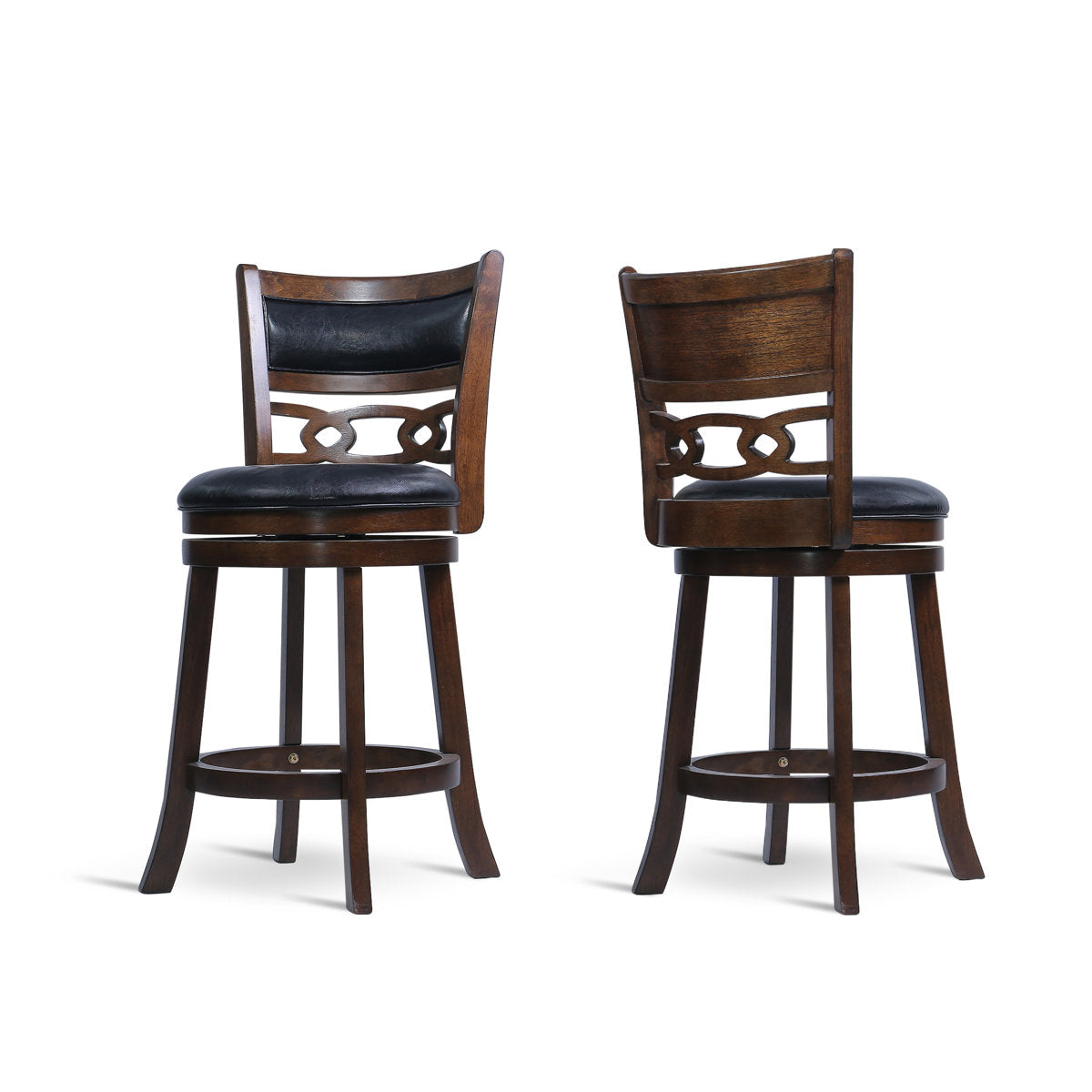 Swivel Counter Stool, Solid Wood Frame, Upholstered Seat, 24.75 Inch Seat Height