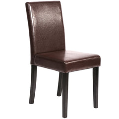 Dining Chairs, Set of 4, Brown Faux Leather, Black Solid Wood Legs