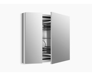 Medicine Cabinet, Verdera, Surface or Recessed Mount, Aluminum, 34 x 30 In, Gray