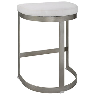 Counter Stool, Backless, Linen Blend Seat, Iron Frame, Sled Base
