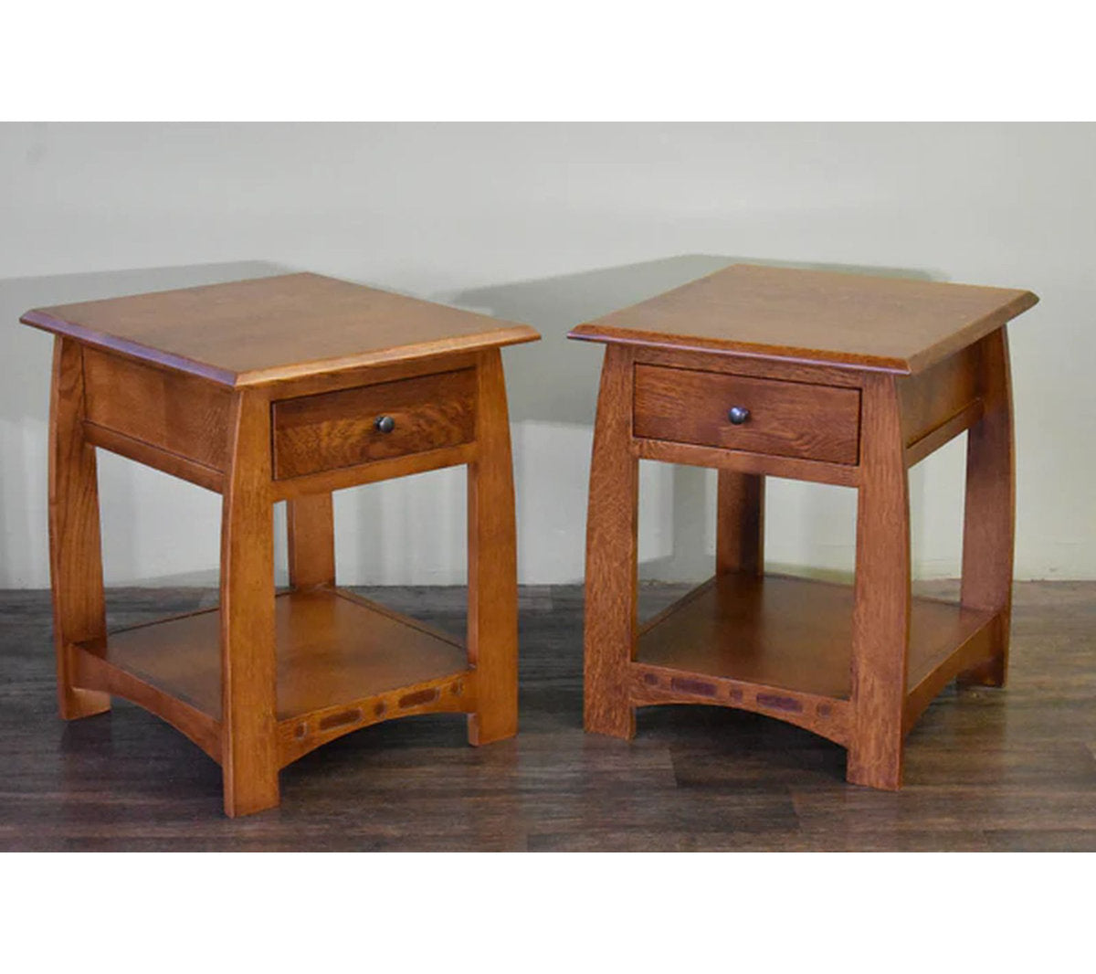 Nightstand or End Table, 1 Drawer, Solid Quarter Sawn White Oak, Cherry Stain