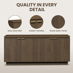 Sideboard Cabinet, 4 Doors, Manufactured Wood, 70 Inch W, Wood Grain Finish