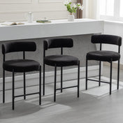 Counter Stools, Set of 3, Black Polyester, Black Metal Legs