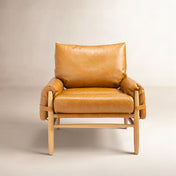 Accent Armchair, Solid Oak Frame, Dowel Legs, Caramel