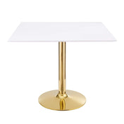 Pedestal Dining Table, 35 Inch Square, White Top, Gold Aluminum Base