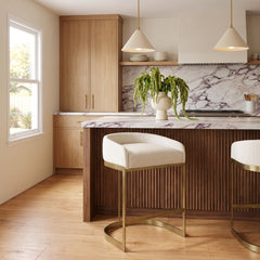 Counter Stool, Metal Frame, Low Back, Ivory-Cream Upholstered Seat