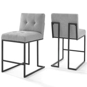 Counter Stools, Set of 2, Light Gray Velvet, Black Stainless Steel Sled Base