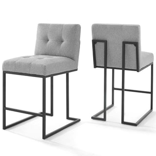 Counter Stools, Set of 2, Light Gray Velvet, Black Stainless Steel Sled Base