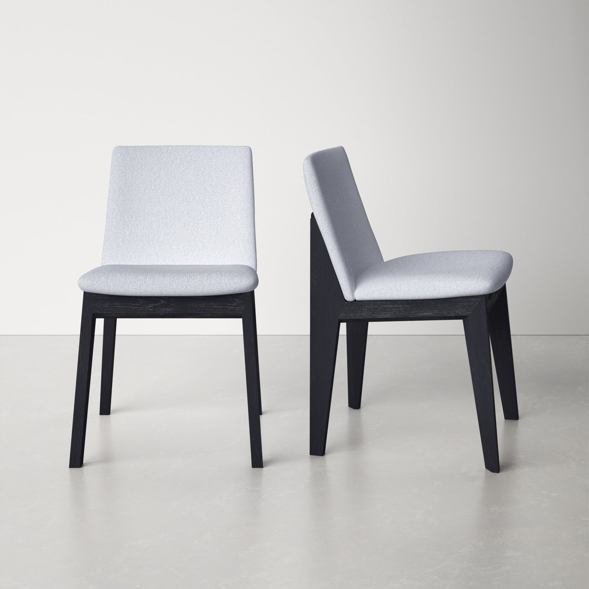 Side Chairs, Set of 2, Gray Polyester, Brown Solid Wood Frame