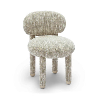 Side Chair, Beige Polyester Blend Tweed Upholstery, Solid Wood Legs