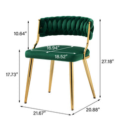 Dining Armchairs, Set of 4, Dark Green Velvet, Golden Metal Legs