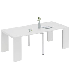Extendable Dining Table, Seats 8, Gloss White Manufactured Wood