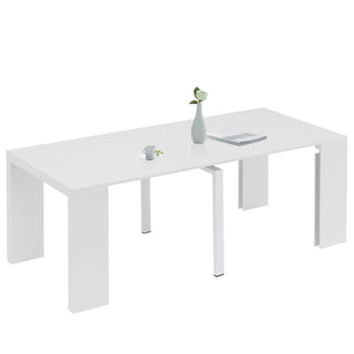 Extendable Dining Table, Seats 8, Gloss White Manufactured Wood