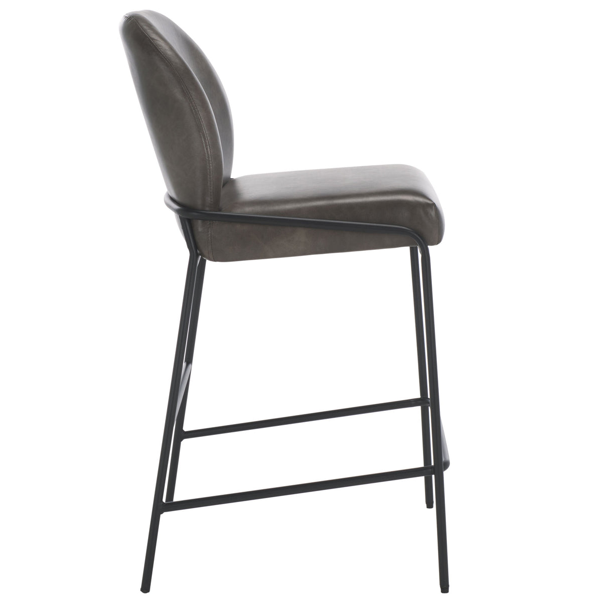 Counter Stool, 26.5 Inch Seat Height, Gray Upholstery, Black Metal Base