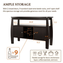 Dark Espresso Sideboard with Two Cabinets and Wine Rack