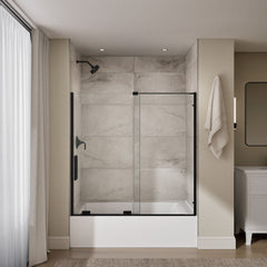 Sliding Shower Door, Echelon, Frameless, Clear Glass, Matte Black