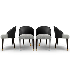 Side Chair, Upholstered Faux Leather, Solid Wood Legs, Black/Gray