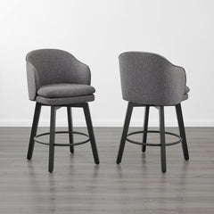 Counter Stools, Set of 2, Dark Gray Fabric Swivel Seat, Black Base
