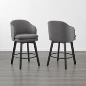 Counter Stools, Set of 2, Dark Gray Fabric Swivel Seat, Black Base