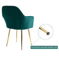 Dining Armchairs, Set of 6, Green Cotton Blend, Brushed Gold Metal Legs