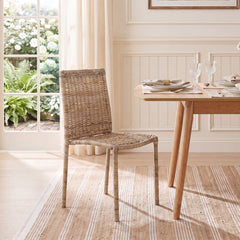 Side Chairs, Set of 2, Gray Wicker/Rattan Frame, Gray Wood Legs