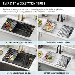 Undermount Workstation Kitchen Sink, Everest, Single Bowl, 32 In, Metallic Black