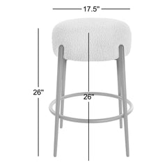 Counter Stool, White Faux Shearling Seat, Satin Black Metal Base