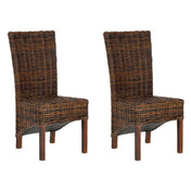 Side Chairs, Set of 2, Rattan and Mango Wood, Brown