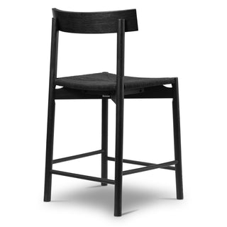 Counter Stool, Solid Oak Wood, Woven Rope Seat, Footrest, Pitch Black