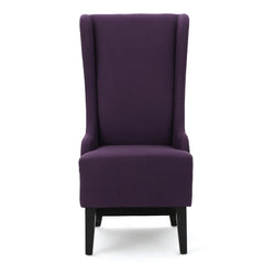 Wingback Dining Chair, Beige Fabric Upholstery, Black Birch Wood Legs