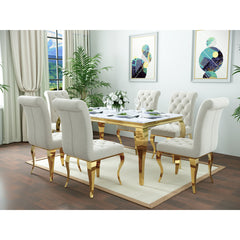 Parsons Dining Chairs, Set of 2, White Tufted Velvet, Gold Metal Legs