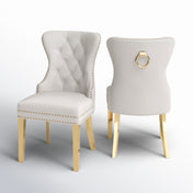 Dining Chairs, Set of 2, Cream Velvet, Gold Metal Legs