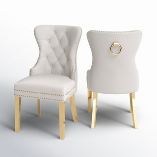 Dining Chairs, Set of 2, Cream Velvet, Gold Metal Legs