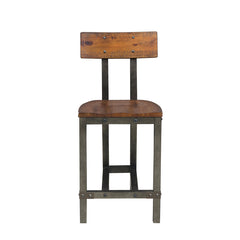 Counter Stools, Set of 2, Solid Wood Frame, Rustic Brown Seat, Gray Base
