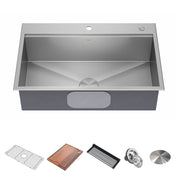 Drop-In Workstation Kitchen Sink, Kore, Single Bowl, 16 Gauge Stainless Steel