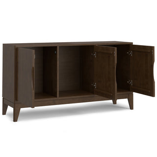 Sideboard Buffet, 3 Doors, Brown Wood Top, Angled Legs