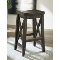 Bar Stool, Backless Solid Wood, Rustic Black, Four Legs with Footrest