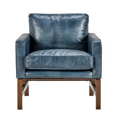 Top-Grain Leather Armchair with Brass Metal Legs