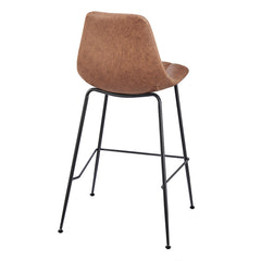 Counter Stools, Set of 4, Umber Brown Faux Leather, Gunmetal Steel Legs