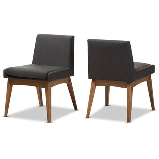 Side Chairs, Set of 2, Dark Gray Polyester Fabric, Walnut Brown Wood Legs