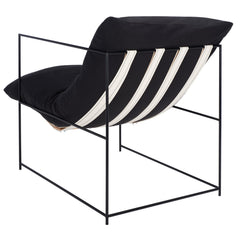 Black Linen Armchair with Iron Frame and Hammock-Style Seat