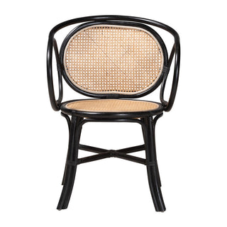 Dining Armchair, Handcrafted Rattan, Black and Natural Brown