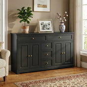 Sideboard Cabinet, 5 Drawers, 4 Doors, MDF, Gold Metal Handles
