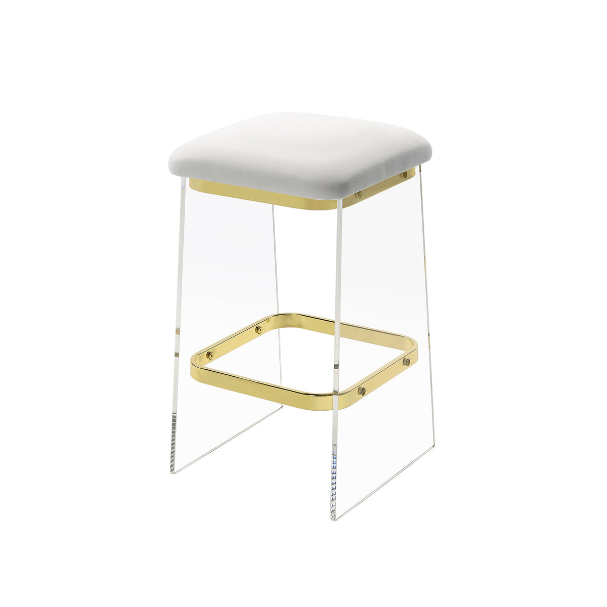 Bar Stool, Upholstered Backless Seat, Plastic Frame, Gold