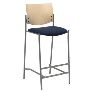 Barstool, Navy Polyester Seat, Solid Wood Back, Metal Frame