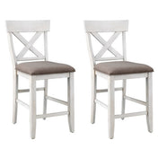 Counter Height Chairs, Set of 2, Pine Wood, X-Back, Upholstered Seat
