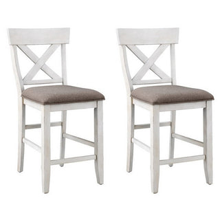 Counter Height Chairs, Set of 2, Pine Wood, X-Back, Upholstered Seat