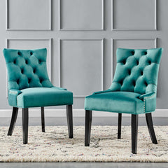 Armchairs, Set of 2, Teal Velvet, Black Solid Wood Legs