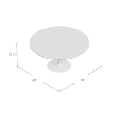 Pedestal Dining Table, White Top, White Metal Pedestal Base, Gloss Finish