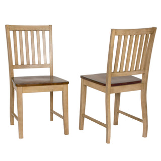 Side Chairs, Set of 2, Solid Rubberwood, Slat Back, Pecan/Wheat